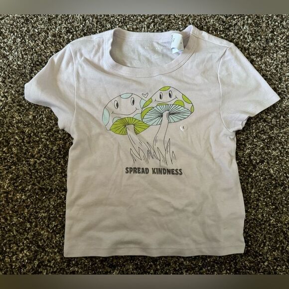 American‎ Eagle Mushroom Graphic Baby Tee Sz Large “Spread Kindness” - Picture 1 of 3